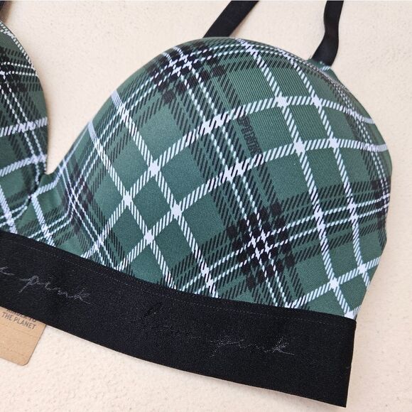 PINK Victoria's Secret Green Plaid Wear Everywhere Wireless Push Up Bra - Picture 5 of 16
